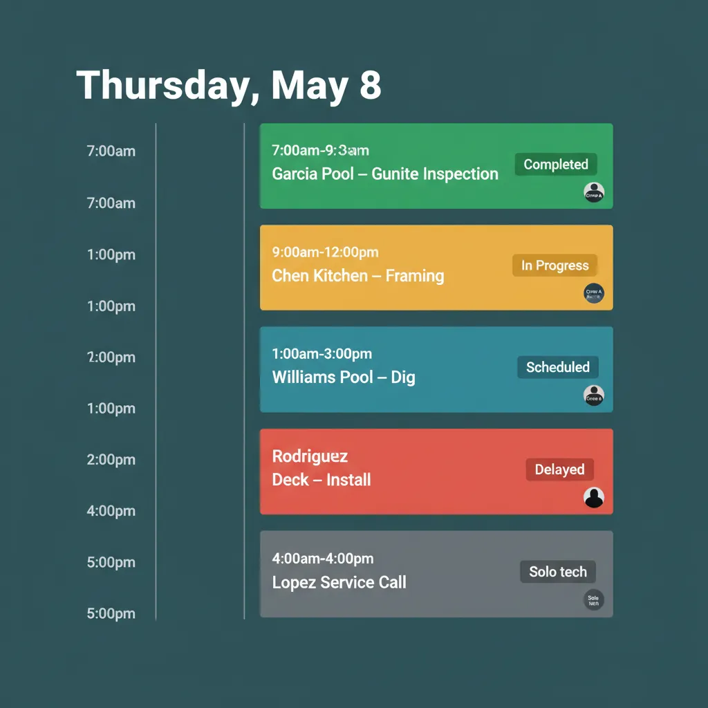 WFP single-day calendar view with status badges marking entries as done, today, or coming